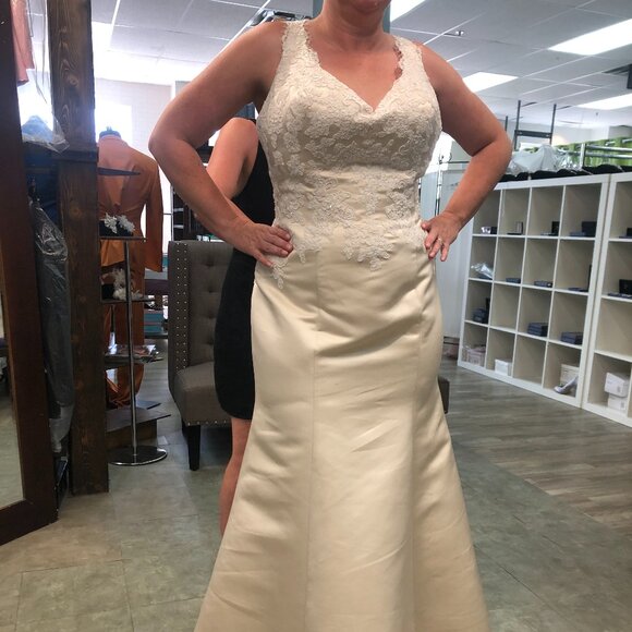 NEW Satin and Lace Wedding Dress, Ivory Mermaid Fit & Flare Sexy, Eyelash straps - Picture 1 of 10